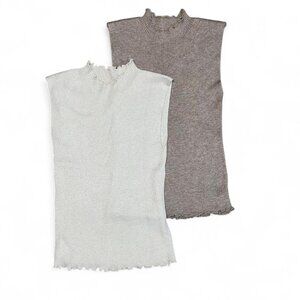 Women's Beige Brown White Stretch Sleeveless Tank Top Set